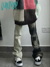 Lunivop Dark Academia Grunge Japanese Harajuku Y2K Streetwear Slim Low Rise Flare Patchwork Denim